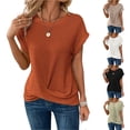 thumbnail image 1 of Women's Crew Neck Short Sleeve Knit Side Loose Fit Top Shirt Blouse Solid Color Casual Daily Wear Work Office Vacation Fashion Essential Gift for Women | Aestivo,Black M, 1 of 7