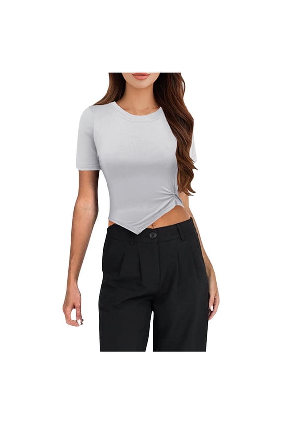 Women's Crew Neck Short Sleeve Summer Basic Tee Tight Fit Cotton Jersey T Shirt Y2K Going Out Tops