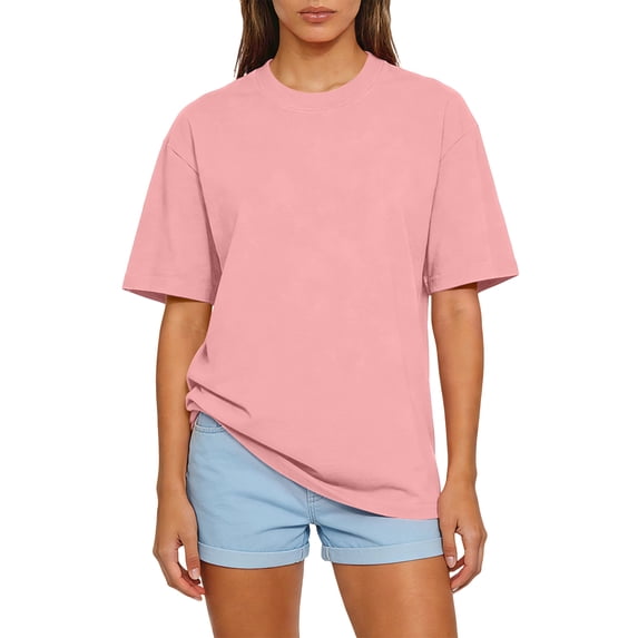 Women’s Crew Neck Short Sleeve T Shirt Classic Fit Casual Basic Tee Soft Cotton Jersey Top for Everyday Wear Pink M