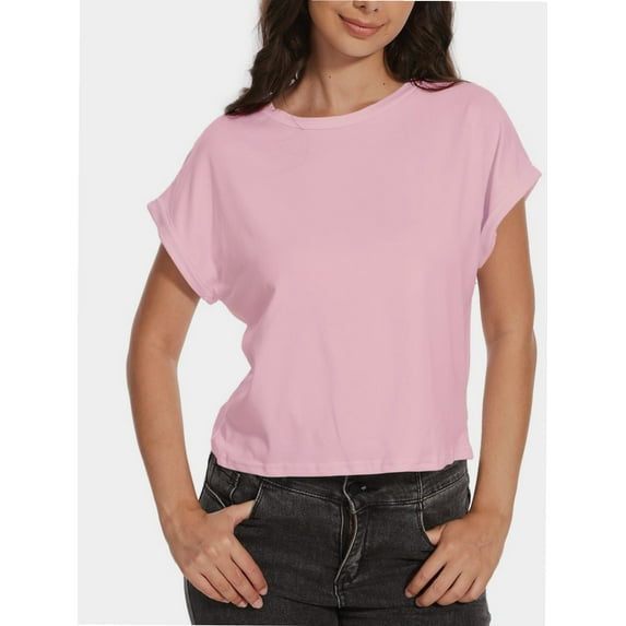 Women's Crew Neck Short Sleeve T Shirt Summer Casual Loose Workout Top