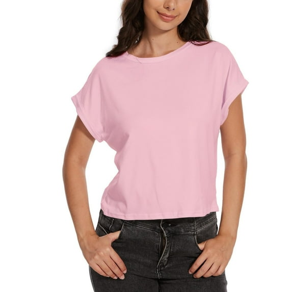 Women's Crew Neck Short Sleeve T Shirt Summer Casual Loose Workout Top