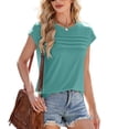 thumbnail image 1 of Women's Crew Neck Short Sleeve T-Shirt with Front Pleats – Loose Fit, Summer Casual Top – Available in Green, Blue & White, 1 of 6