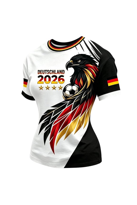 Women's Crew Neck Short Sleeve Top, Germany 2026 Eagle Printed Casual T-Shirt, Loose Fit Graphic Sport Tee, Breathable Summer Shirt for Soccer Fans and Daily Wear