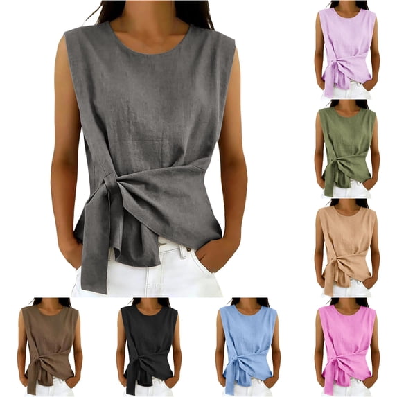Women's Crew Neck Sleeveless Blouse Relaxed Fit Casual Versatile Blouse Summer Blouse