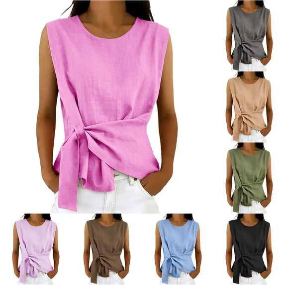 Women's Crew Neck Sleeveless Blouse Relaxed Fit Casual Versatile Blouse Summer Blouse