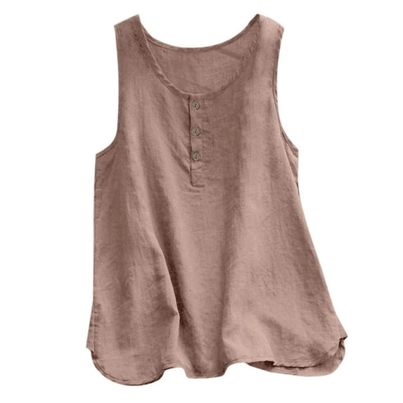 Women's Crew Neck Sleeveless T Shirt - Button Up, Soft and Comfortable for Summer