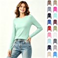 thumbnail image 1 of Women's Crew Neck Solid Long Sleeve T Shirt, Slim Fit Basic Casual Layering Top,M, 1 of 6