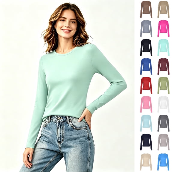 Women's Crew Neck Solid Long Sleeve T Shirt, Slim Fit Basic Casual Layering Top,M