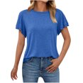 thumbnail image 1 of Women's Crew Neck Solid Tops Ruffle Short Sleeve Shirts For Ladies Summer Loose Fashion Tees Casual Blouses (2XL, Blue), 1 of 7
