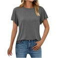 thumbnail image 1 of Women's Crew Neck Solid Tops Ruffle Short Sleeve Shirts For Ladies Summer Loose Fashion Tees Casual Blouses (2XL, Gray), 1 of 7