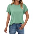 thumbnail image 1 of Women's Crew Neck Solid Tops Ruffle Short Sleeve Shirts For Ladies Summer Loose Fashion Tees Casual Blouses (2XL, Green), 1 of 7