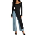 thumbnail image 1 of Women's Crew Neck Split Hem Long Tops Asymmetrical Dress Long Sleeve Slim Fitting Long Tunic Shirt Tshirt Dress Black S, 1 of 5