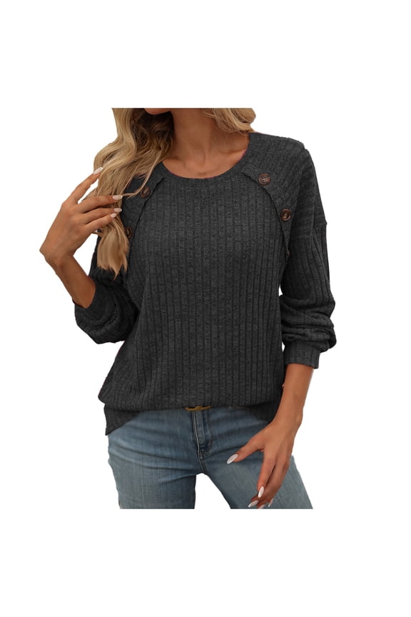 Women's Crew Neck Strip Brushed Solid Color Top Long Sleeve Button Pullover Sweater Pullover for Men Nylon Sweatshirt Patchwork Knitting Sweaters Neck Sweater Women College Sweat Shirts for