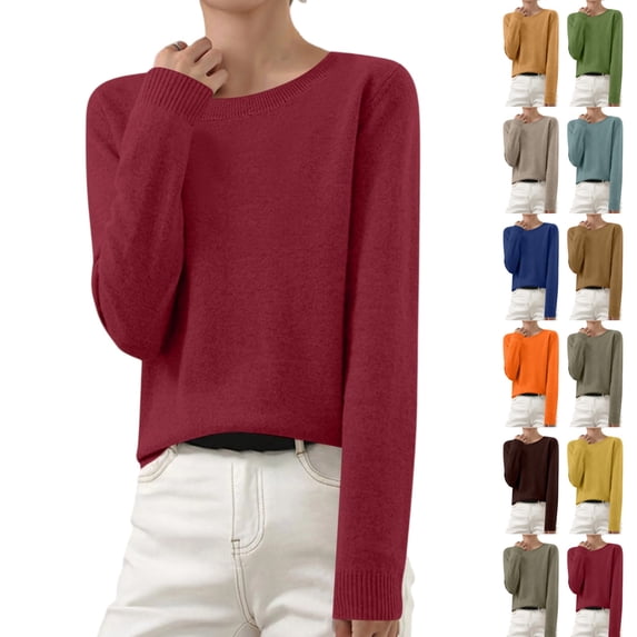 Women's Crew Neck Sweater Long Sleeve Solid Color Knit Pullover Top Casual Fall Spring Daily Wear
