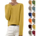 thumbnail image 1 of Women's Crew Neck Sweater Long Sleeve Solid Color Knit Pullover Top Casual Fall Spring Daily Wear, 1 of 1