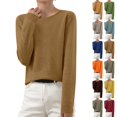 thumbnail image 1 of Women's Crew Neck Sweater Long Sleeve Solid Color Knit Pullover Top Casual Fall Spring Daily Wear, 1 of 1