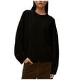 thumbnail image 1 of Women's Crew Neck Sweater Soft Oversize Pullover Long Sleeve Knit Top Solid Color Casual Winter Warm Tops Black S, 1 of 7