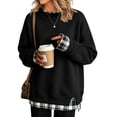 thumbnail image 1 of Women's Crew Neck Sweatshirt Long Sleeve Oversized Cozy Fleece Pullover Casual Loose Fit Winter Fall Layered Detail Top, 1 of 3