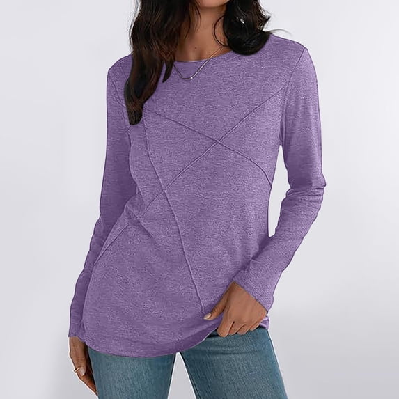 Women's Crew Neck Sweatshirt Long Sleeve Pullover Cotton Casual Solid Top Fall Winter