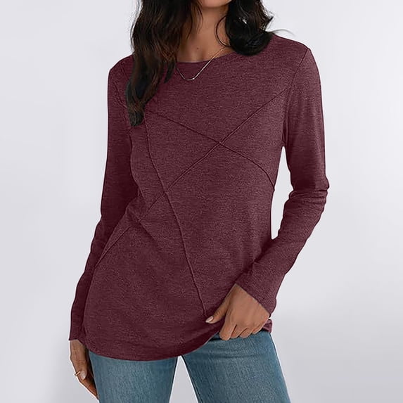 Women's Crew Neck Sweatshirt Long Sleeve Pullover Cotton Casual Solid Top Fall Winter