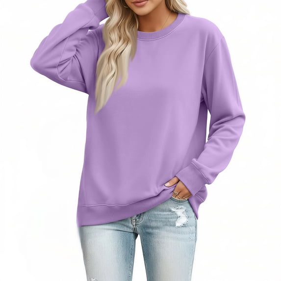 Women's Crew Neck Sweatshirt Long Sleeve Tops for Women Fall Clothes Outfits 2026 Fashion,Comfy Loose Fit Shirts,Casual Basic Pullover Light Purple 2XL