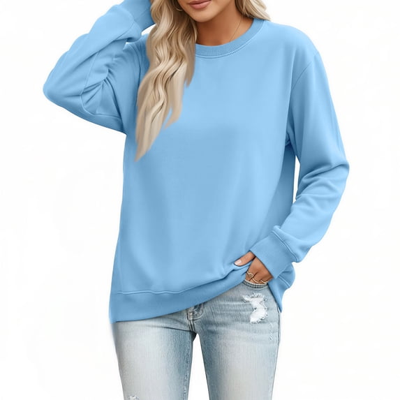 Women's Crew Neck Sweatshirt Long Sleeve Tops for Women Fall Clothes Outfits 2026 Fashion,Comfy Loose Fit Shirts,Casual Basic Pullover Light Blue XL