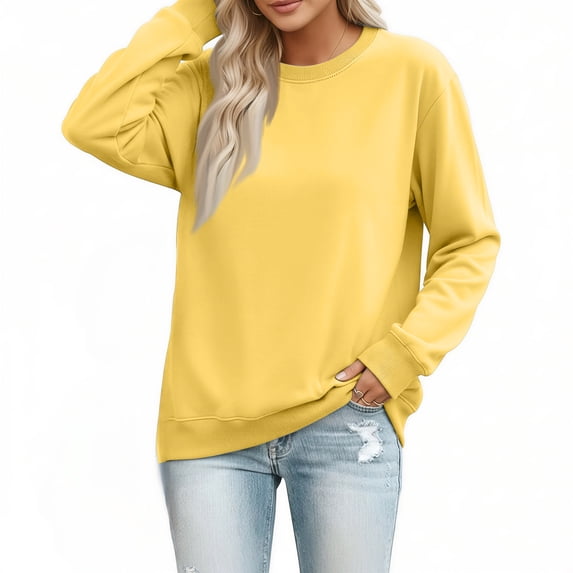 Women's Crew Neck Sweatshirt Long Sleeve Tops for Women Fall Clothes Outfits 2026 Fashion,Comfy Loose Fit Shirts,Casual Basic Pullover Yellow 2XL