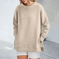 thumbnail image 1 of Women's Crew Neck Sweatshirt Loose Fit Oversized Pullover With Zippered Side Slits Long Sleeved Tops For Fall Fashion Ladies Hoodies Zip Front Dresses Elderly Lined Sweatshirt Women Junior Girls, 1 of 4