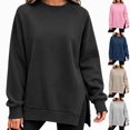 thumbnail image 1 of Women's Crew Neck Sweatshirt Sevevn Raglan Sleeve Side Slit Oversized Fit Soft Brushed Fleece Long Sleeve Pullover Tunic Tops for Casual Daily Wear, 1 of 9