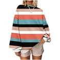 thumbnail image 1 of Women's Crew Neck Sweatshirts Oversize Floral Striped Pullover Loose Fashion Long Sleeve Knit Casual Tops (2XL, Black), 1 of 5