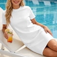 thumbnail image 1 of Women's Crew Neck T-Shirt Dress, Short Sleeve Relaxed Fit Straight Cut Mini Dress, Basic Casual Slimming Dress for Everyday Wear, Spring and Summer Outfits White M, 1 of 4