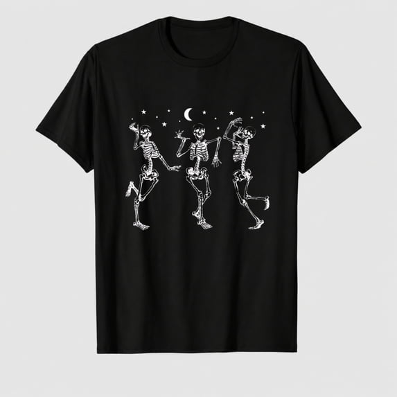 Women's Crew Neck T-Shirt – Fun Halloween Dancing Skeleton Tee