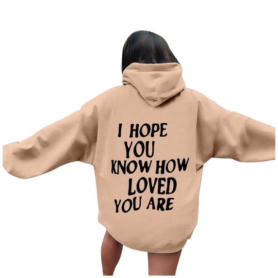 Women's Crew Neck T-Shirt Winter Comfy Hooded Long Sleeve Bell One Shoulder Drawstring Graphic Casual Polyester Sweatshirts Hoodies(Khaki,XXL)