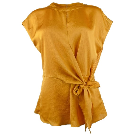 Women's Crew Neck Tie Waist Short Sleeve Blouse X-Large