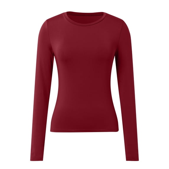 Women's Crew Neck Tops Long Sleeve Slim Fit Shirts Solid Color Fall Basic Sexy Blouses Trendy 2025
