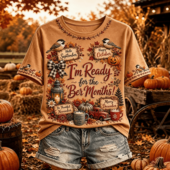 Women's Crew Neck Tops Short Sleeve Festive Printed T-Shirts Casual Fall Vintage Shirts, 2XL