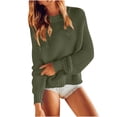 thumbnail image 1 of Women's Crew Neck Waffles Knit Pullover Sweaters, Long Sleeve Cable Knit Casual Classic Blouse Sweater Green L, 1 of 6