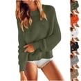 thumbnail image 1 of Women's Crew Neck Waffles Knit Pullover Sweaters, Long Sleeve Cable Knit Casual Classic Blouse Sweater Green XL, 1 of 7
