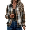 thumbnail image 1 of Women's Crew Neck Zipper Jacket Zip Up Long Sleeve Casual Loose Plaid Color Block Coats Fashion Outwear Pockets S-2XL, 1 of 5