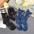 thumbnail image 1 of Women's Crew Ruffle Flower Socks - 2 Pair Set w/ Gift Bag - Made in Korea, 1 of 5