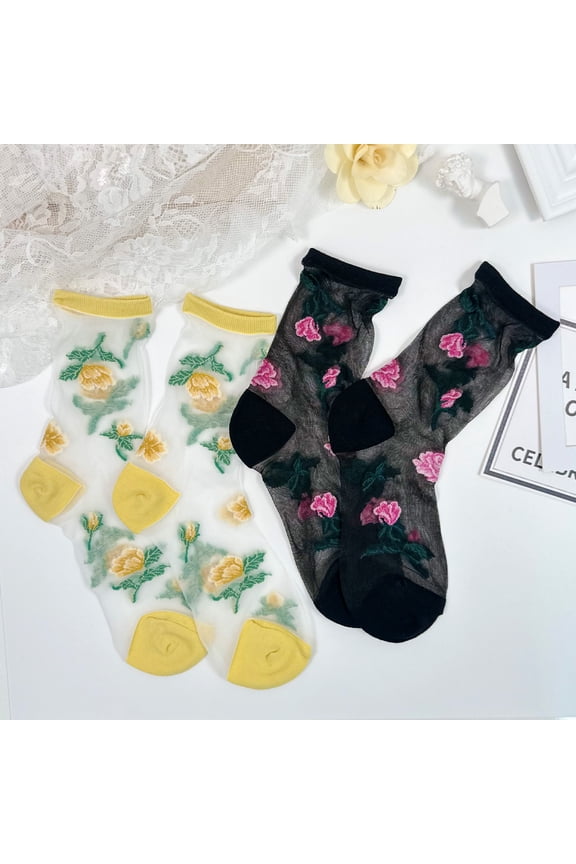 Women's Crew See-Through Secret Forest Socks - 2 Pair Set w/ Gift Bag - Made in Korea