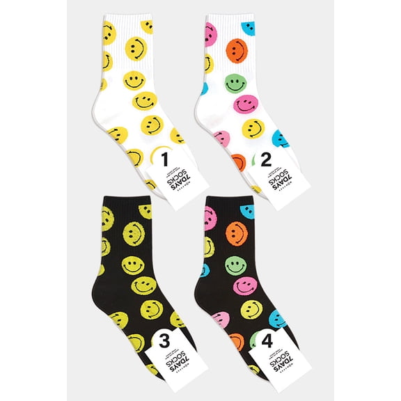 Women's Crew Smile Pattern Socks - 4 Pair Set