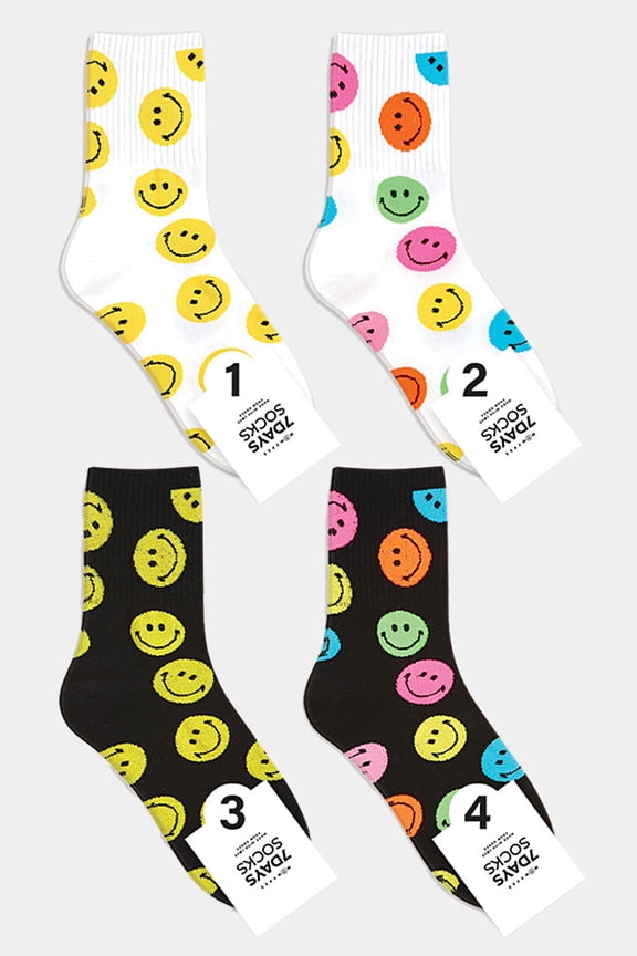 Women's Crew Smile Pattern Socks - 4 Pair Set