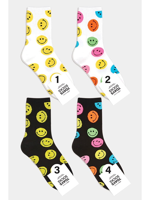 Women's Crew Smile Pattern Socks - 4 Pair Set