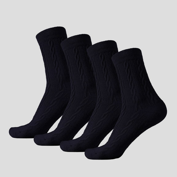 Women's Crew Socks Classic Cable-Knit Cotton for Casual Stability and Comfort 2 Pairs - Black