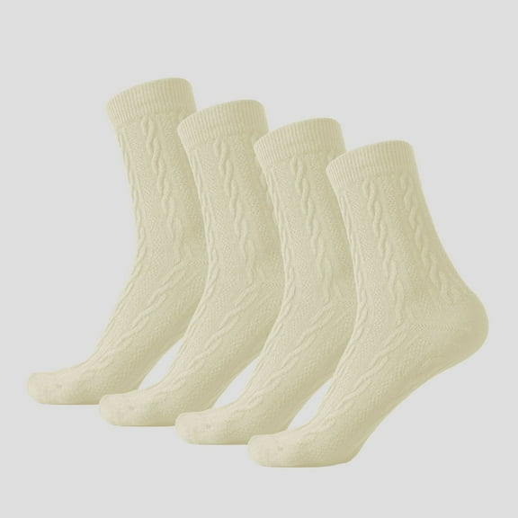 Women's Crew Socks Classic Cable-Knit Cotton for Casual Stability and Comfort 2 Pairs - Cream White
