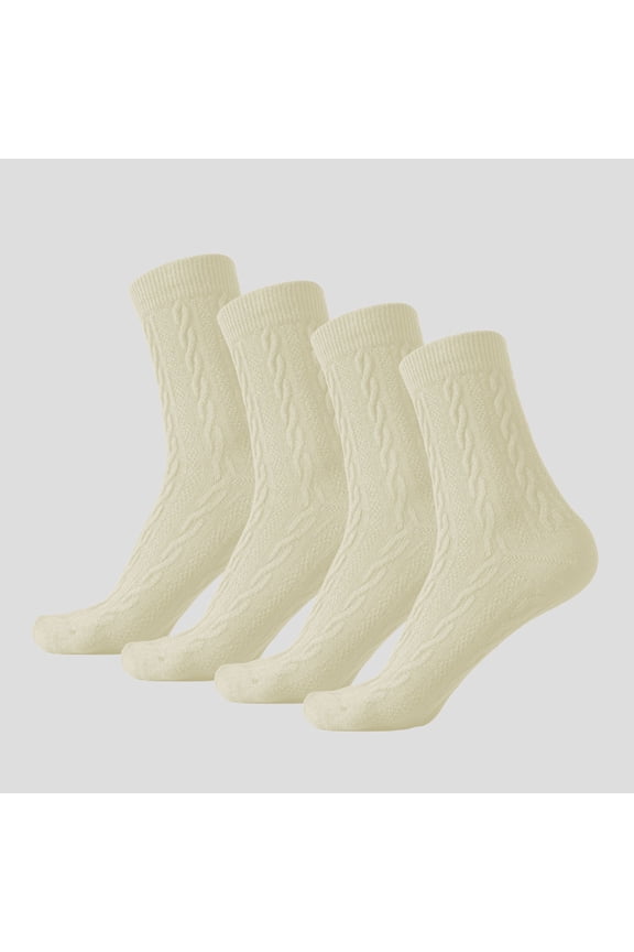 Women's Crew Socks Classic Cable-Knit Cotton for Casual Stability and Comfort 2 Pairs - Cream White
