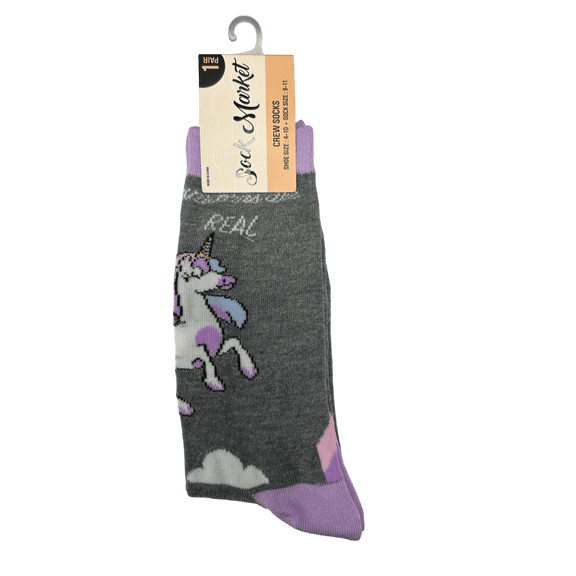 Women's Crew Socks, Fun, Quirky Patterns with Unicorns, Sayings, Graphics, Soft Stretchy Fabric for Comfort, Versatile Crew Length, Perfect for Sneakers, Boots, Lounging, Fashionable, Dark Gray