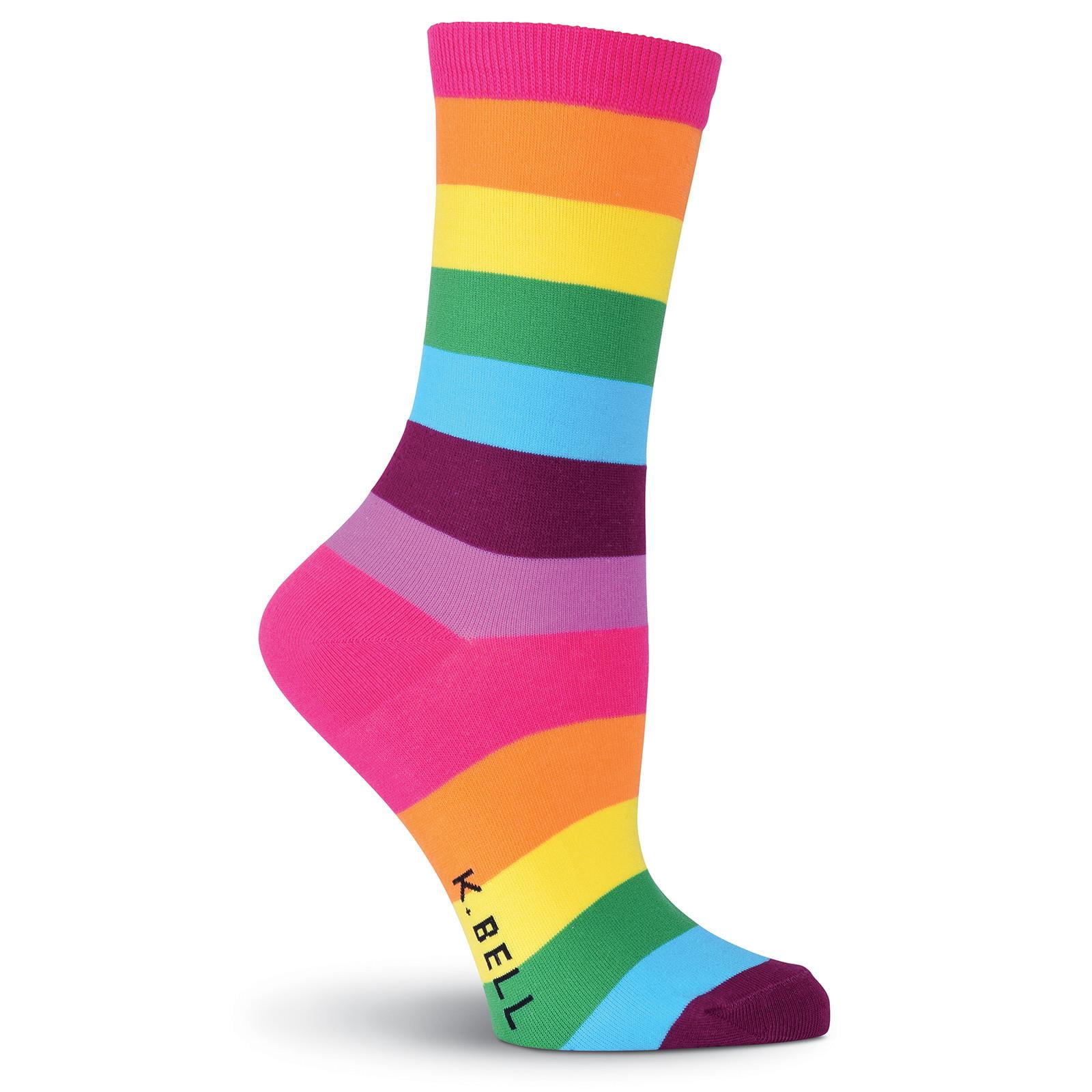 Women's Crew Socks - K Bell - Rainbow Stripe Rainbow (9-11) - Walmart.com