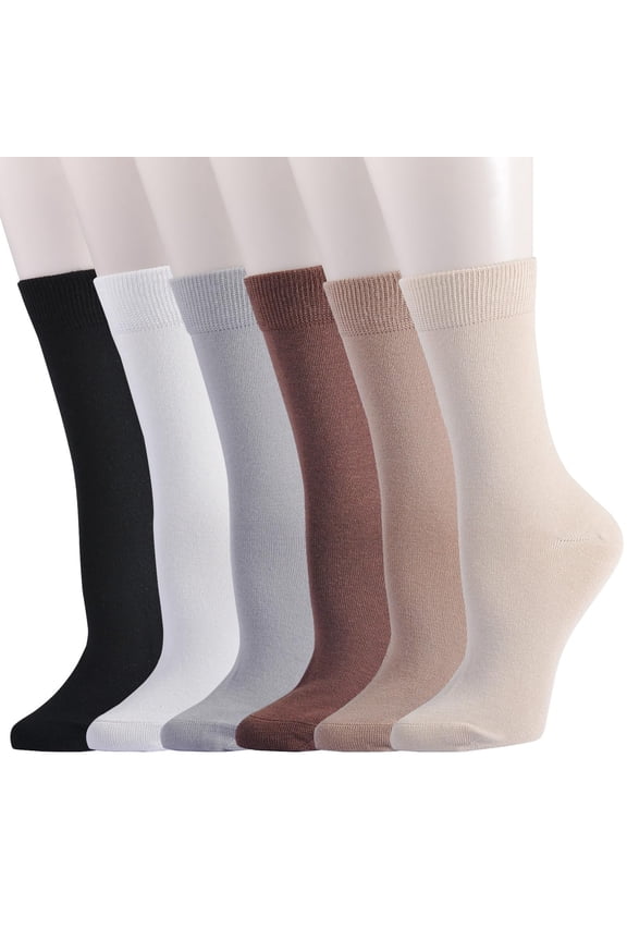 Women's Crew Socks - Soft Thin Seamless Viscose Dress Calf Socks for Business,Trouser Sox 6 Pairs